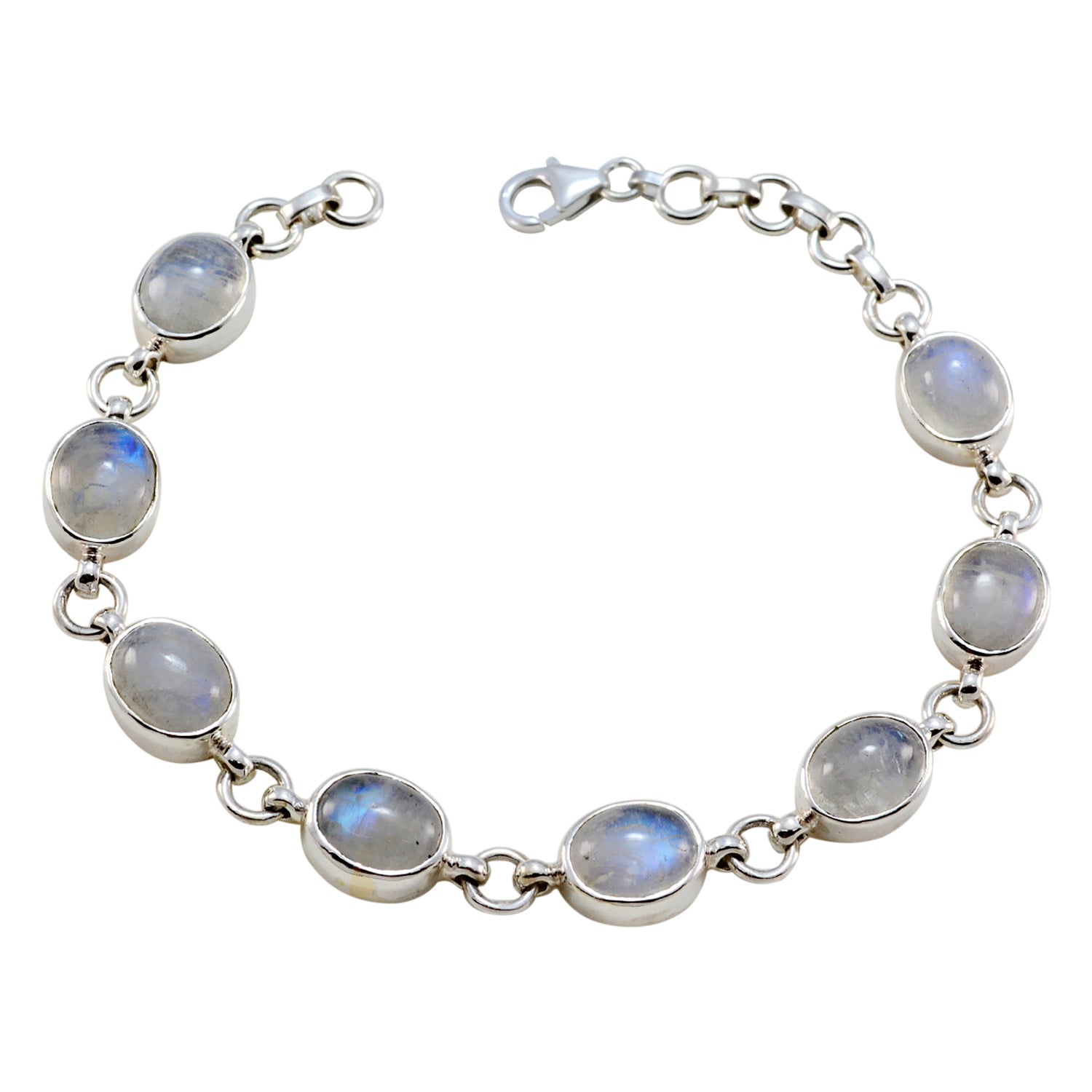 Rainbow Moonstone St Patrick’s Day Tiny White Sterling Silver Links Bracelet Image principale du produit