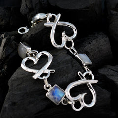 レインボームーンストーン セントパトリックスデー フェザーライト ホワイト スターリングシルバー リンクブレスレット