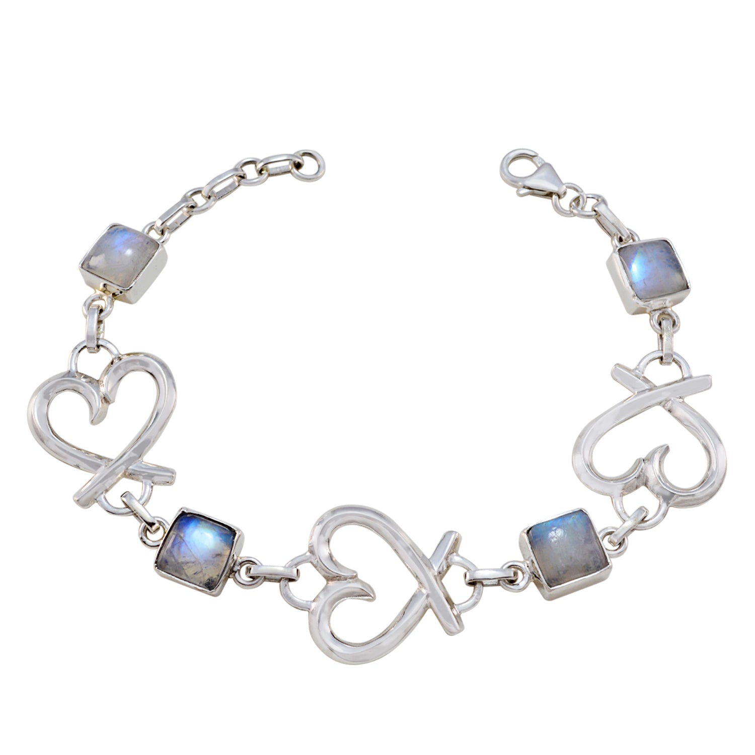 Rainbow Moonstone St. Patrick's Day Featherlight White Sterling Silver Links Bracelet Hoofdafbeelding