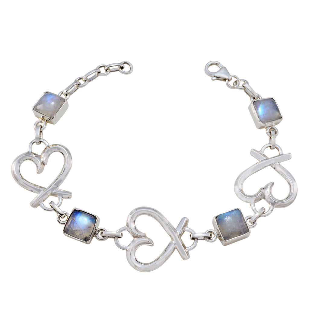 Rainbow Moonstone St. Patrick's Day Featherlight White Sterling Silver Links Bracelet
