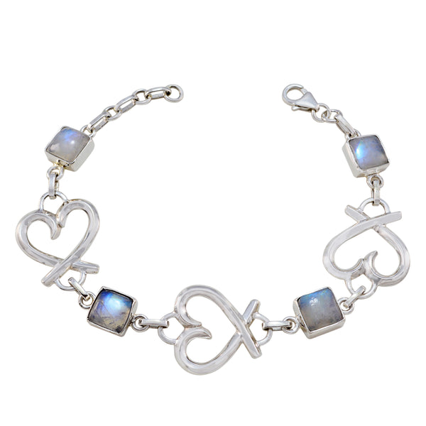 Rainbow Moonstone St. Patrick's Day Featherlight White Sterling Silver Links Bracelet