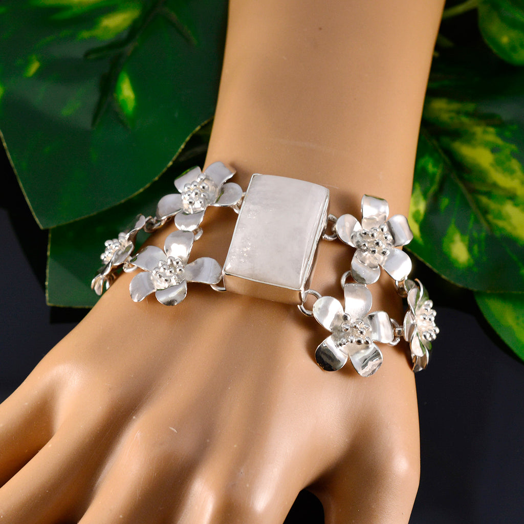Rainbow Moonstone Star Wars Day Essential White 925 Silver Links Bracelet