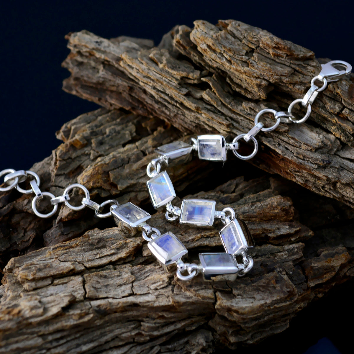 Rainbow Moonstone Start Carnival Season Featherlight White Silver Links Bracelet