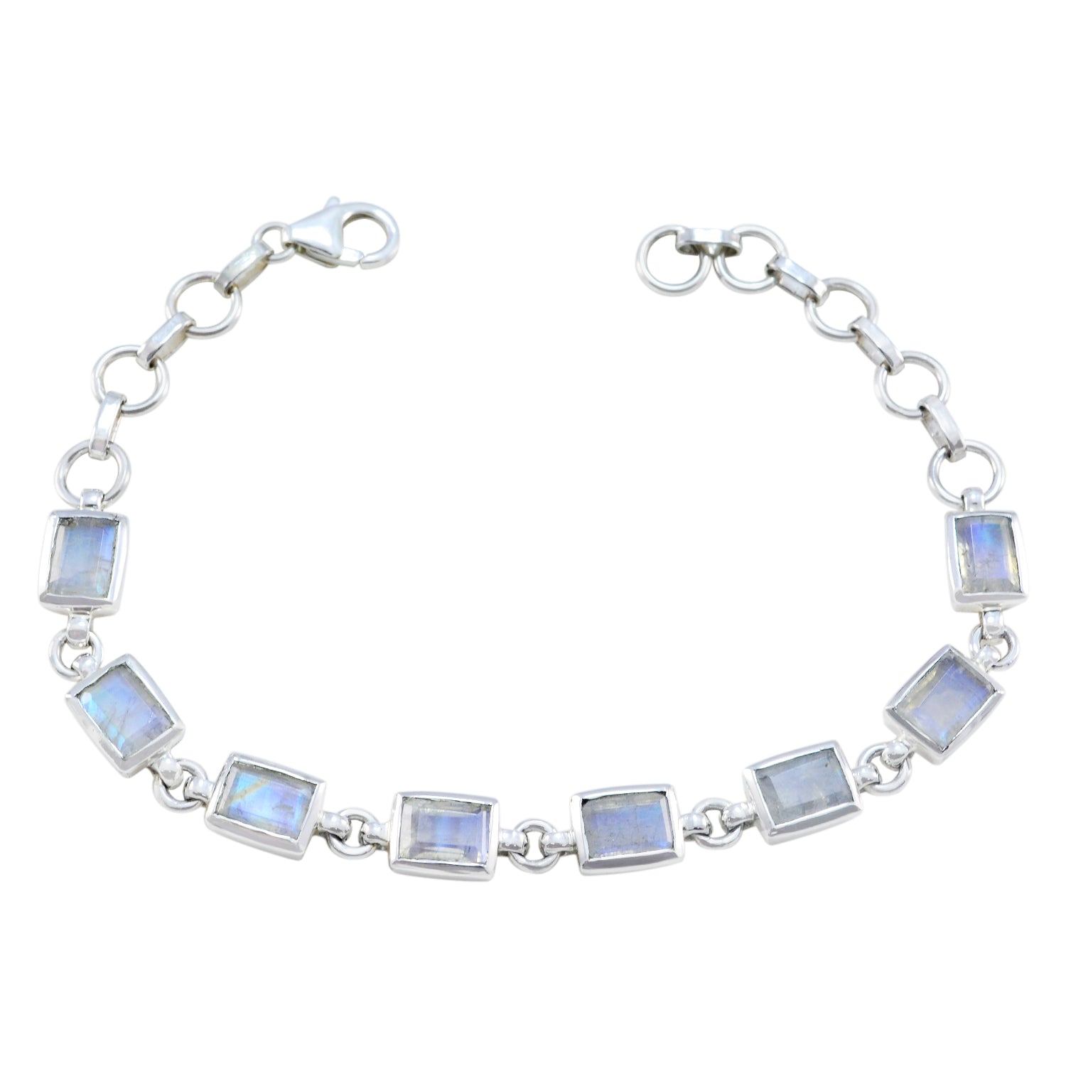Rainbow Moonstone Start Carnival Season Featherlight White Silver Links Bracelet Hoofdafbeelding