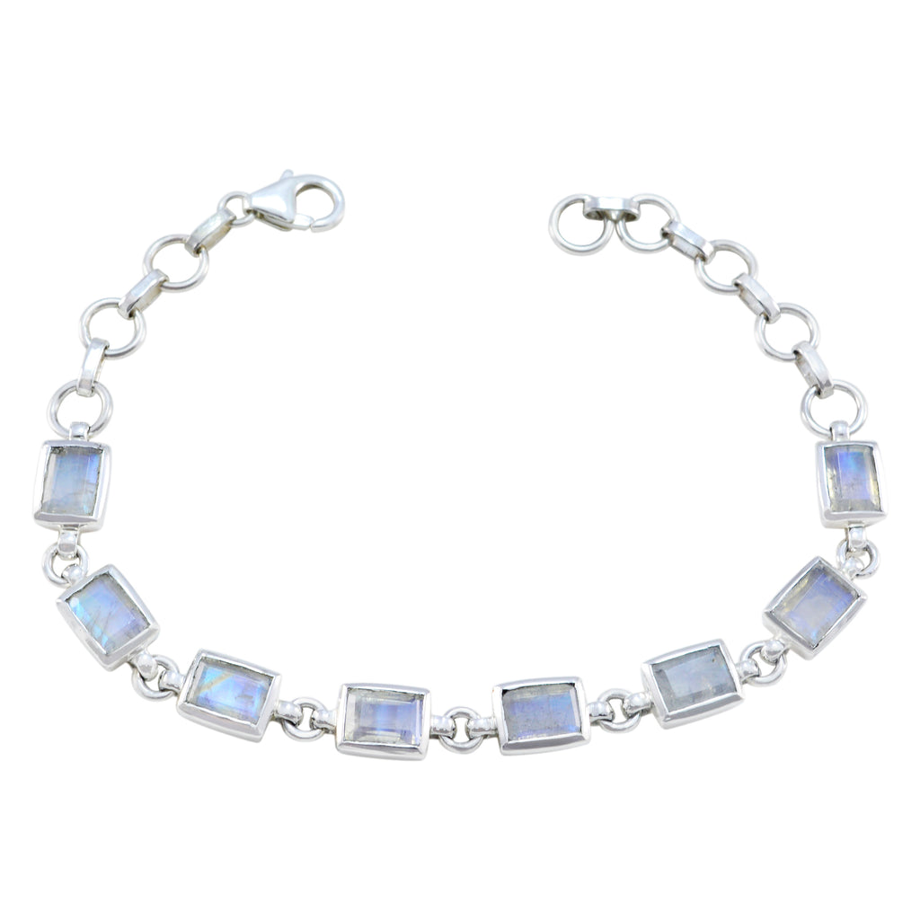 Rainbow Moonstone Start Carnival Season Featherlight White Silver Links Bracelet