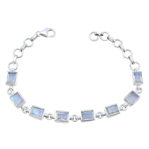 Rainbow Moonstone Start Carnival Season Featherlight White Silver Links Bracelet