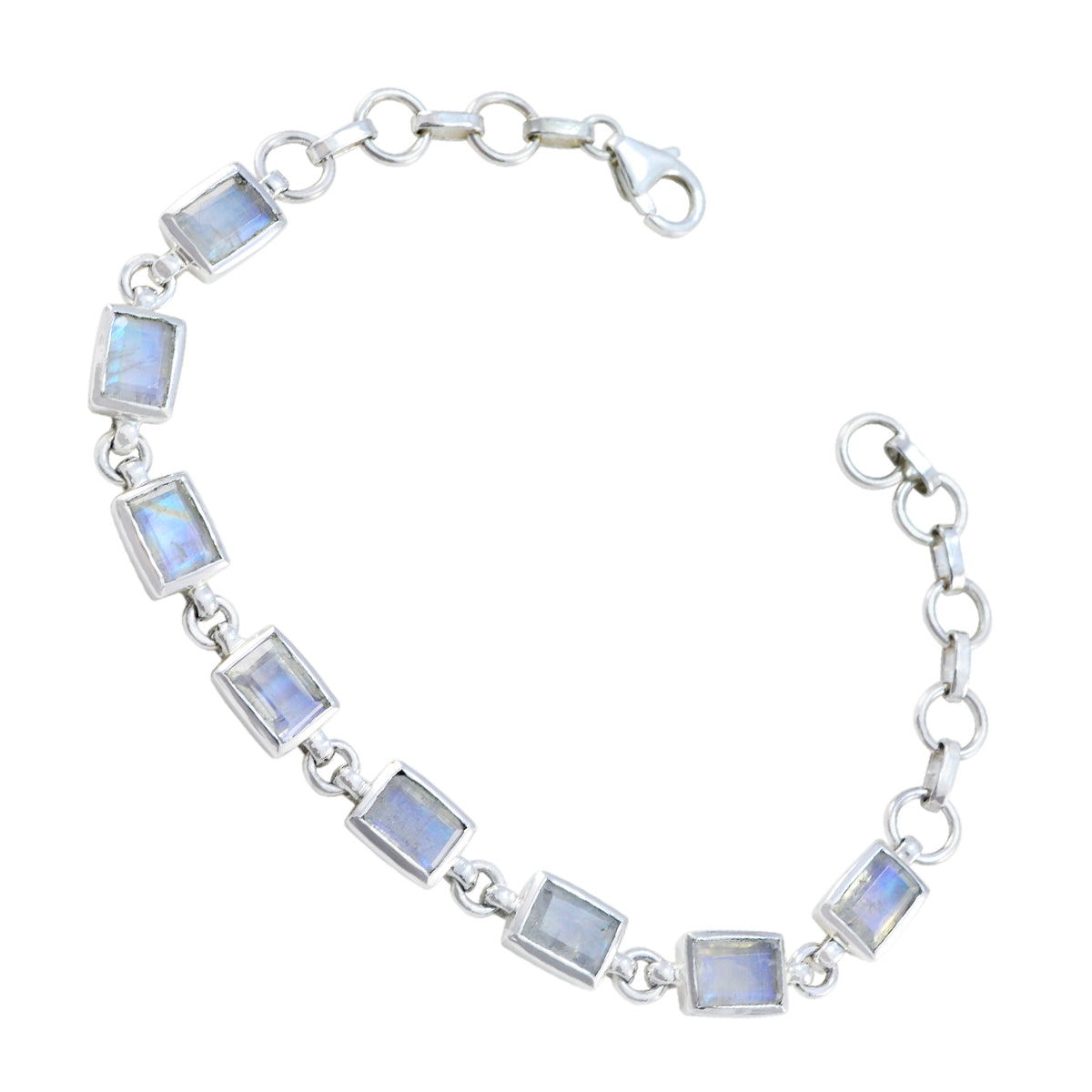 Regenboogmaansteen start carnavalsseizoen vederlichte witte zilveren schakelarmband Secundaire afbeelding