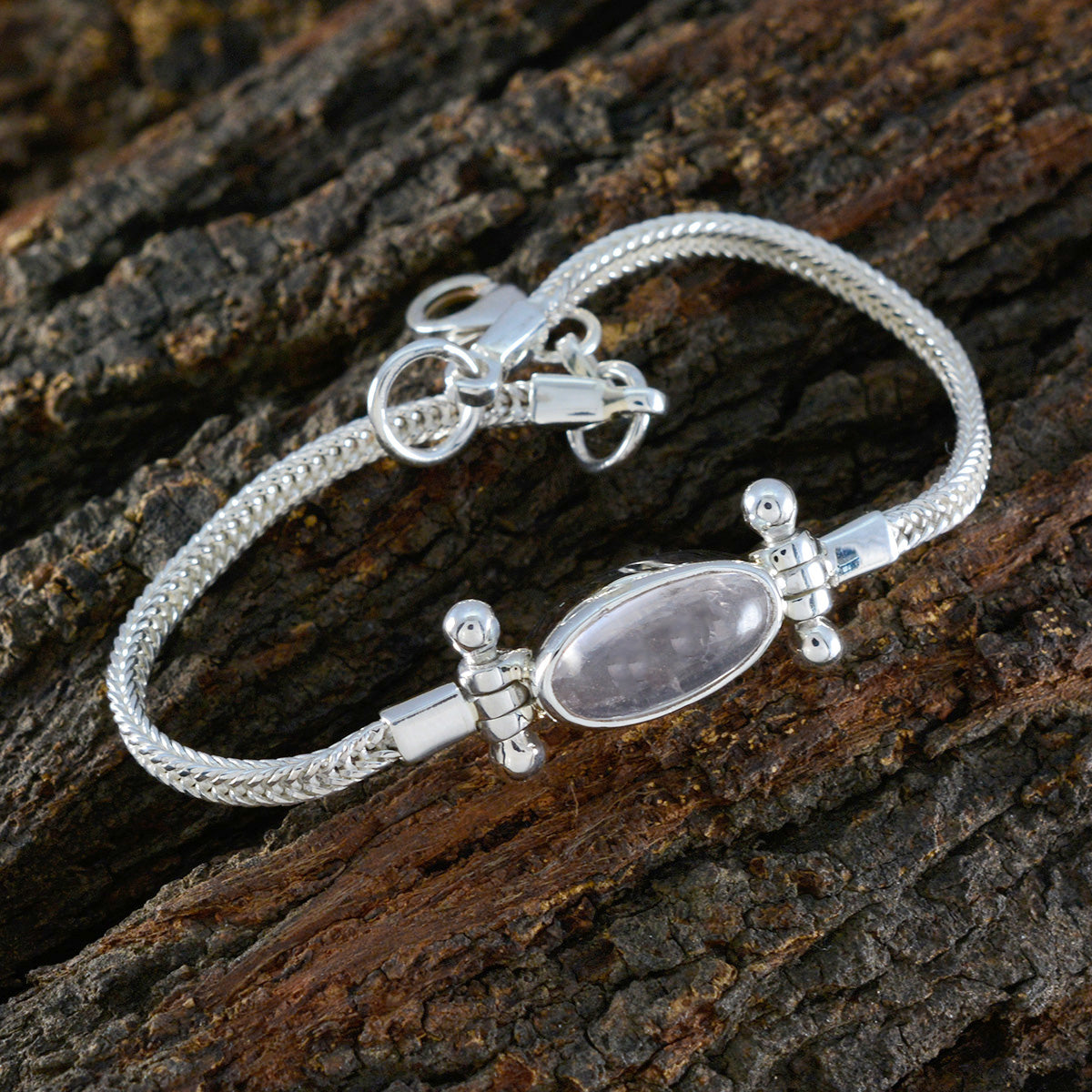 Bracelet chaîne en argent sterling rose léger avec quartz rose et étoiles d'été Image secondaire du produit