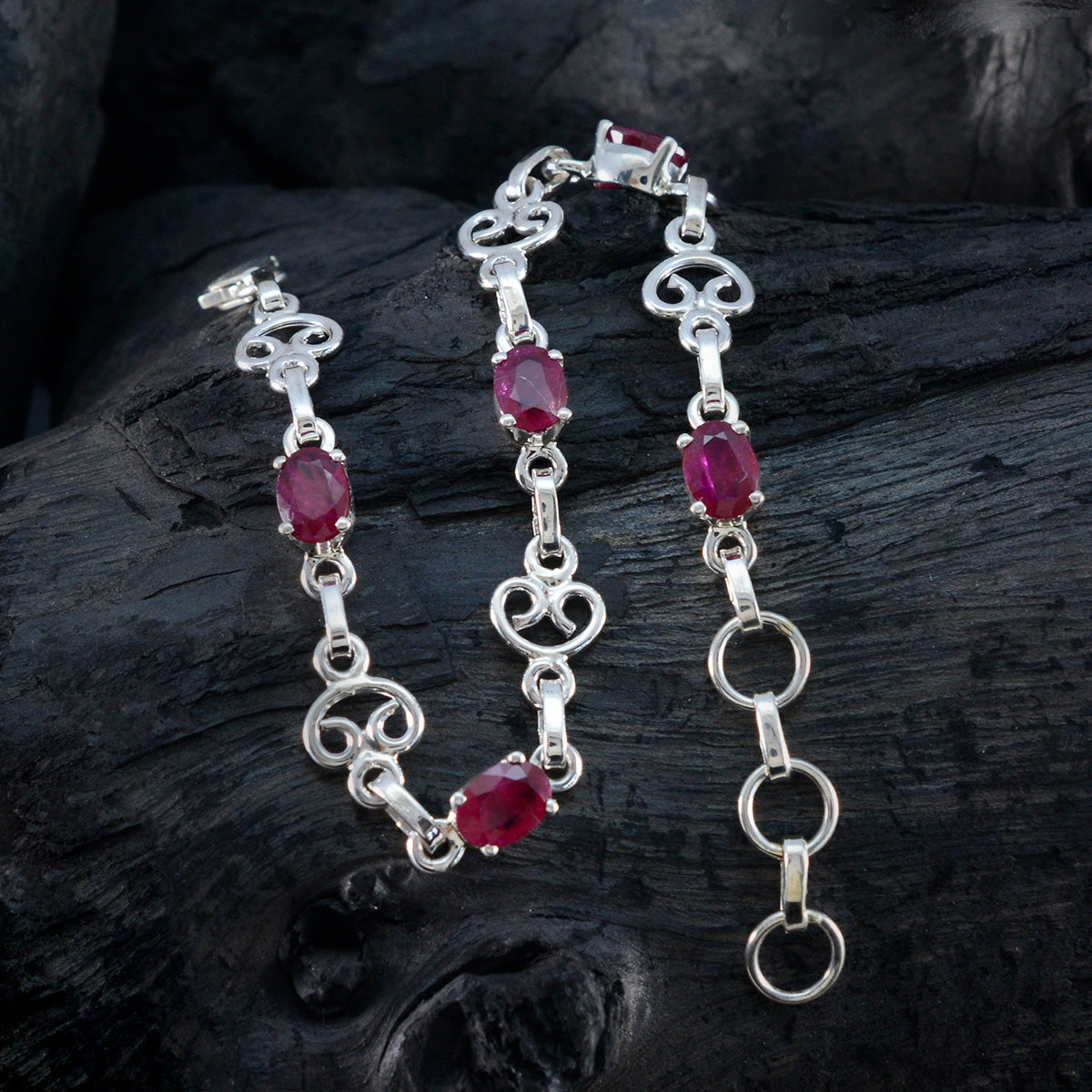Ruby CZ Summer Solstice Slim Red Silver Links Bracelet