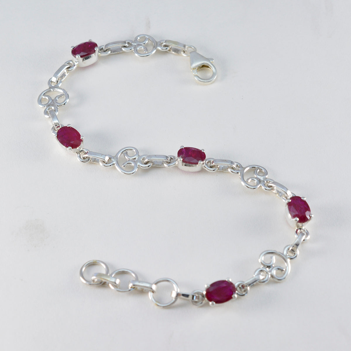 Ruby CZ Summer Solstice Slim Red Silver Links Bracelet