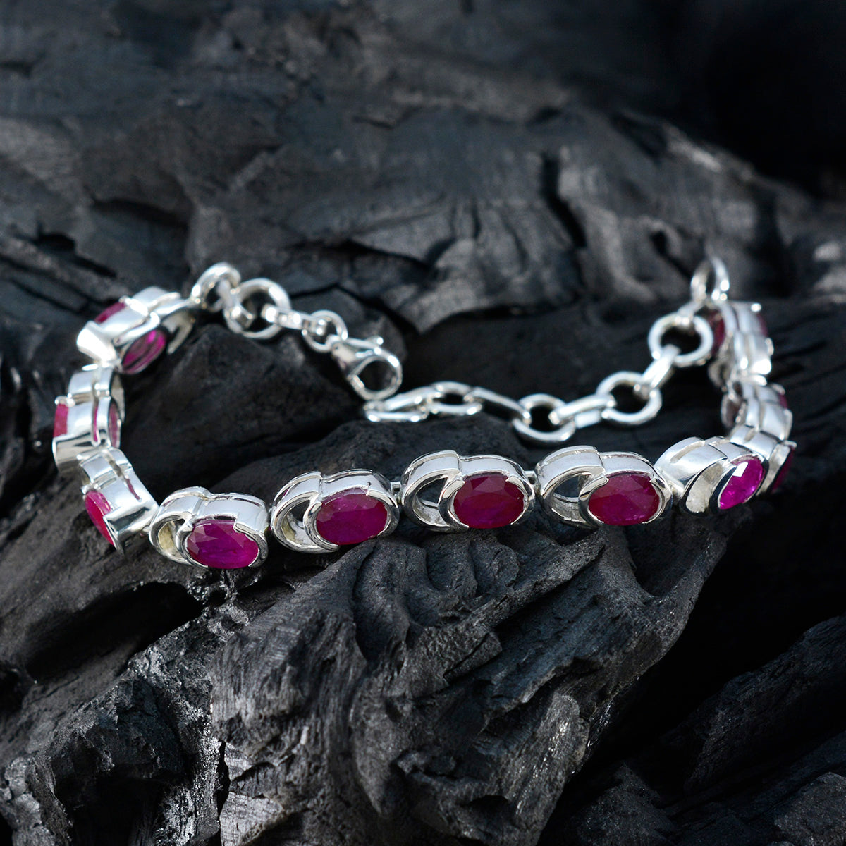 Ruby CZ Super Bowl Tiny Red Sterling Silver Links Bracelet