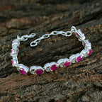 Ruby CZ Super Bowl Tiny Red Sterling Silver Links Bracelet