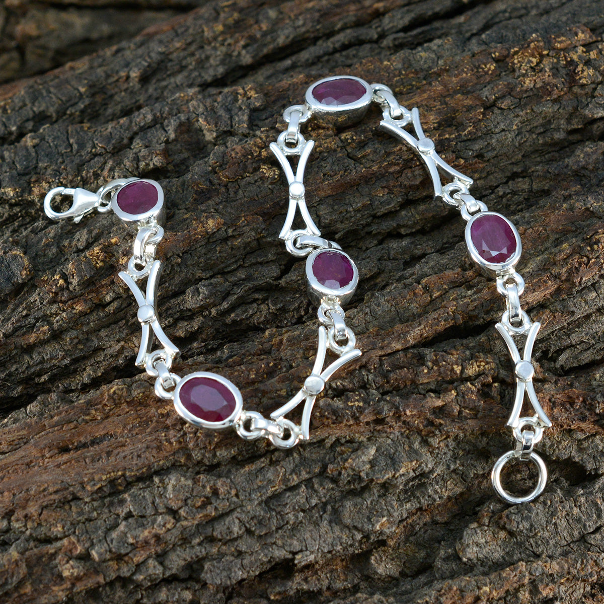 Indian Ruby Super Bowl Sunday Tiny Red 925 Silver Links Bracelet