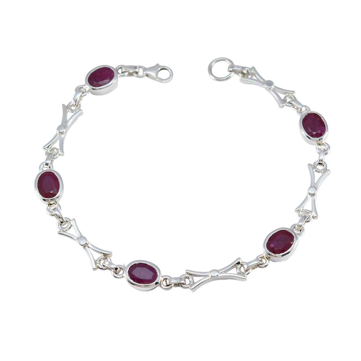 Indian Ruby Super Bowl Sunday Tiny Red 925 Silver Links Bracelet Immagine principale del prodotto