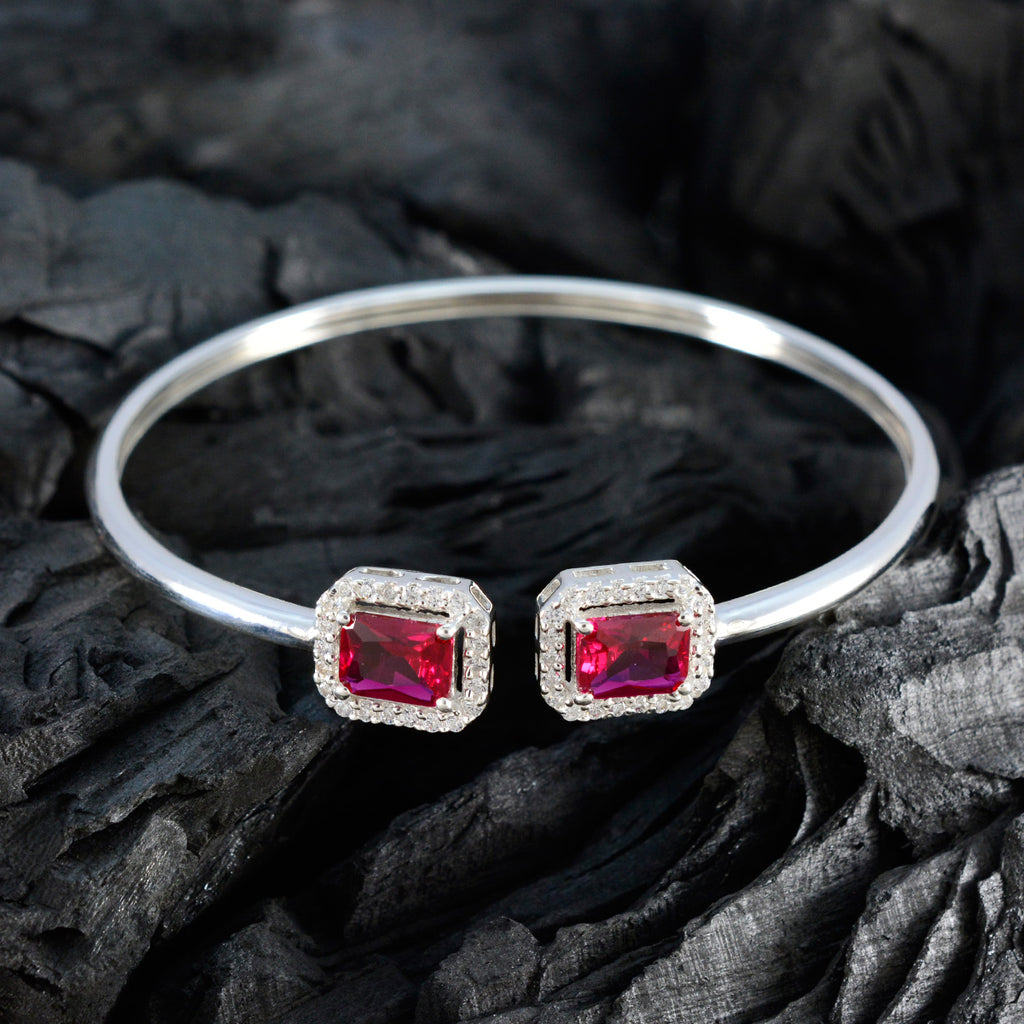 Ruby CZ Surprise Gift Tiny Red Sterling Silver Bangle Bracelet