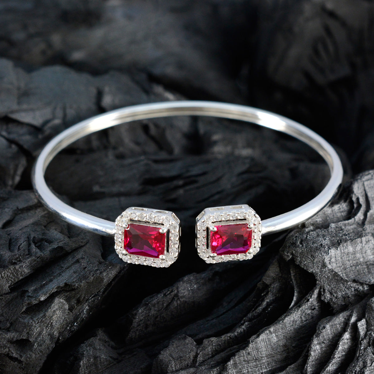 Ruby CZ Surprise Gift Tiny Red Sterling Silver Bangle Bracelet