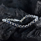 Blue Supphire CZ Tea Day Minimal Blue Silver Tennis Bracelet