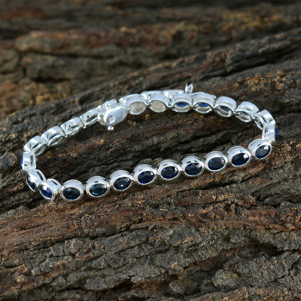 Blue Supphire CZ Tea Day Minimal Blue Silver Tennis Bracelet