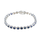 Blue Supphire CZ Tea Day Minimal Blue Silver Tennis Bracelet