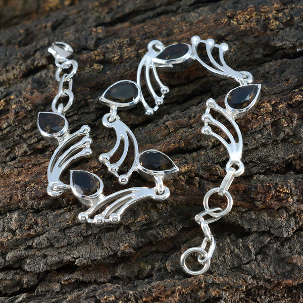 Smoky Quartz The First Day of Spring Minimal Brown Silver Links Bracelet