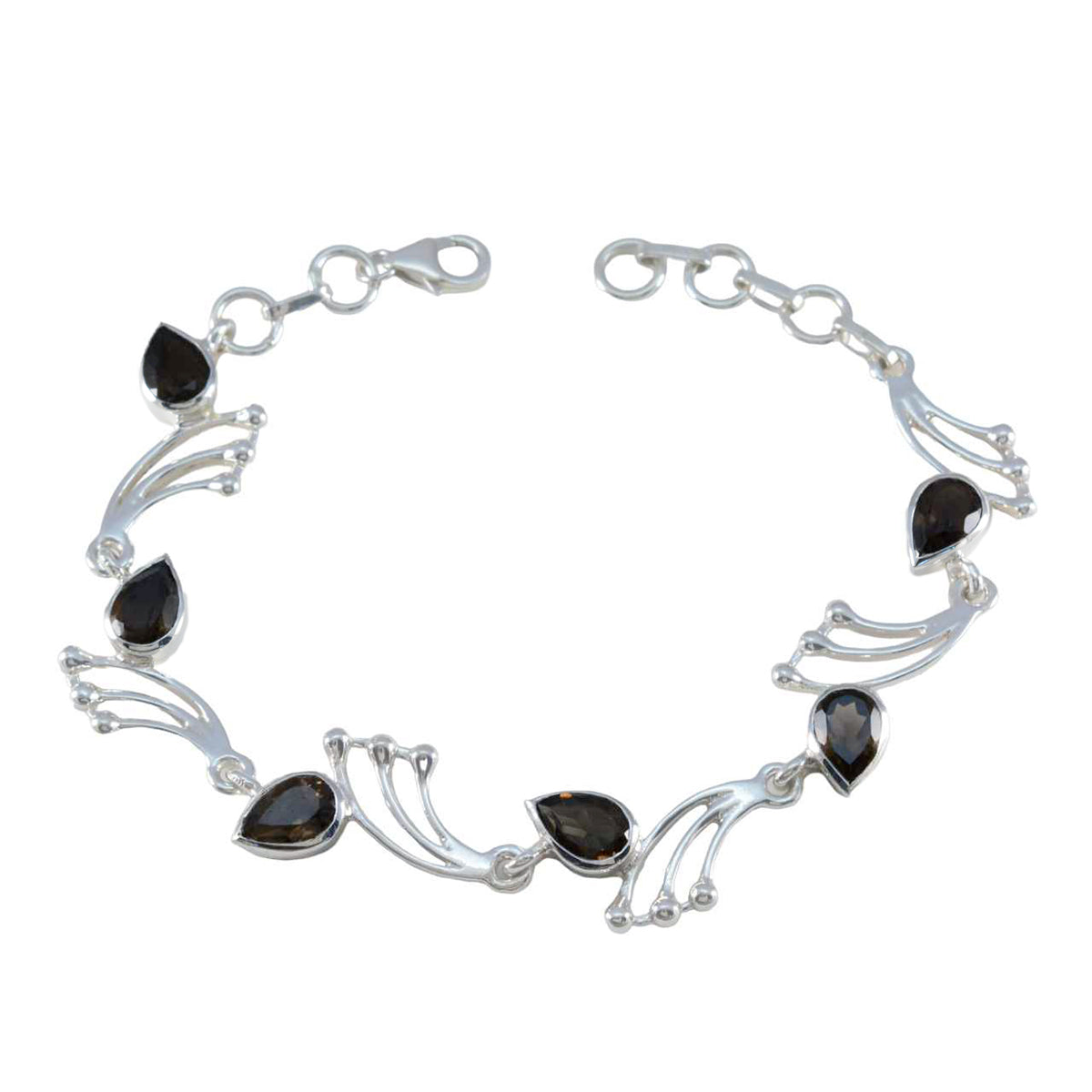 Smoky Quartz The First Day of Spring Minimal Brown Silver Links Bracelet Main image