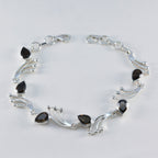 Smoky Quartz The First Day of Spring Minimal Brown Silver Links Bracelet