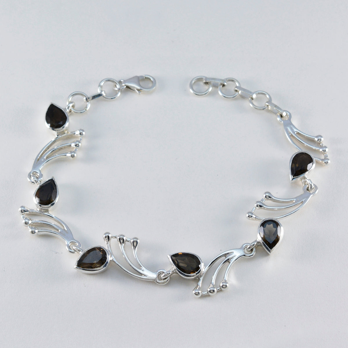 Smoky Quartz The First Day of Spring Minimal Brown Silver Links Bracelet