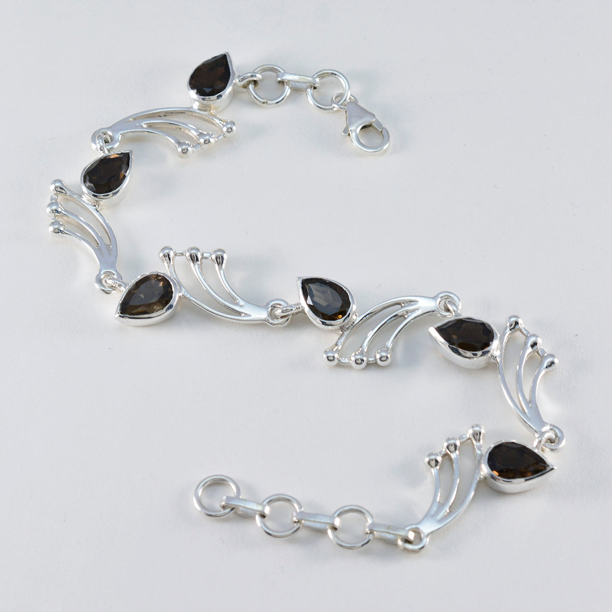 Smoky Quartz The First Day of Spring Minimal Brown Silver Links Bracelet