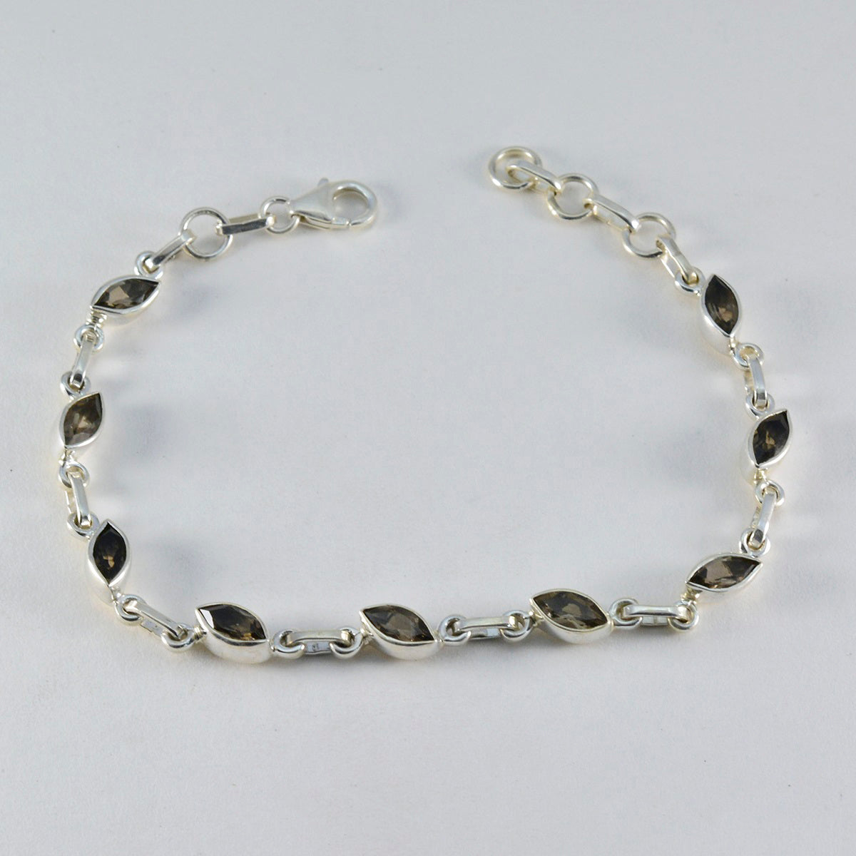 Smoky Quartz Treasure Tiny Brown 925 Silver Links Bracelet