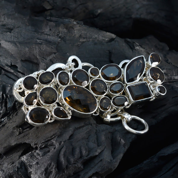 Smoky Quartz Valentine's Day Statement Brown Silver Links Bracelet