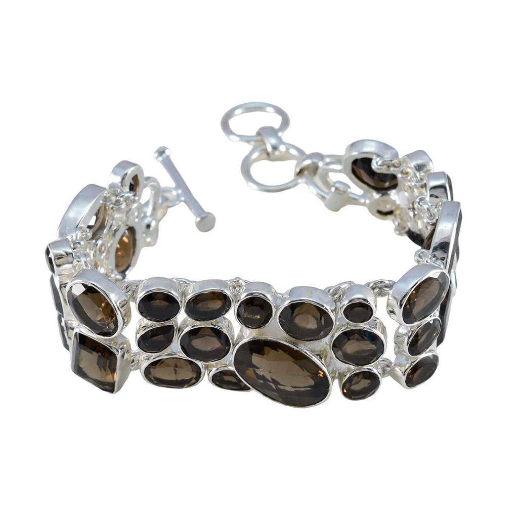 Smoky Quartz Valentine's Day Statement Brown Silver Links Bracelet