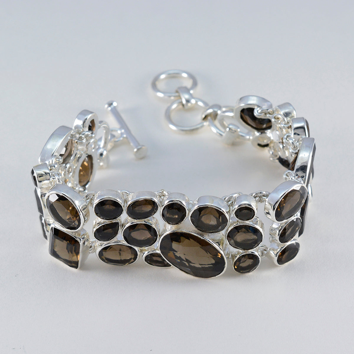 Smoky Quartz Valentine's Day Statement Brown Silver Links Bracelet Второстепенное изображение товара