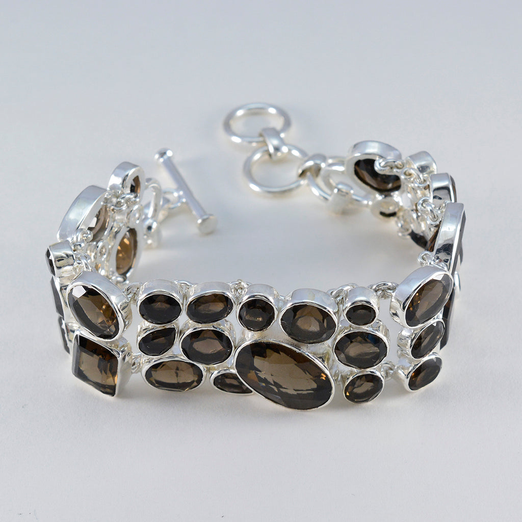 Smoky Quartz Valentine's Day Statement Brown Silver Links Bracelet
