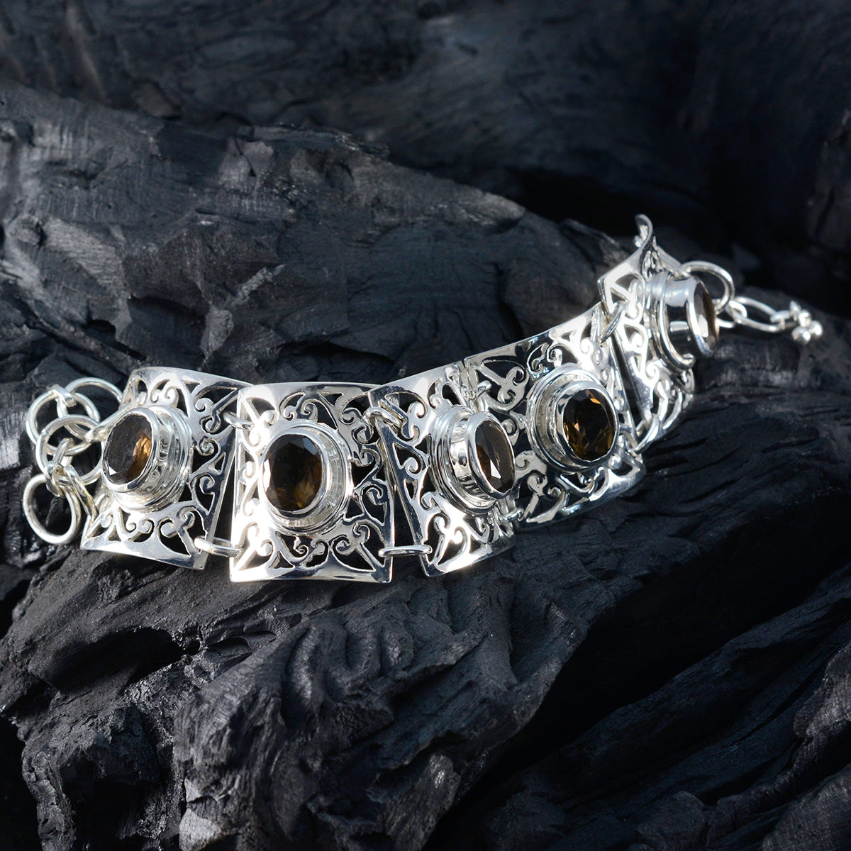 Smoky Quartz Veganuary Tiny Brown Sterling Silver Tennis Bracelet