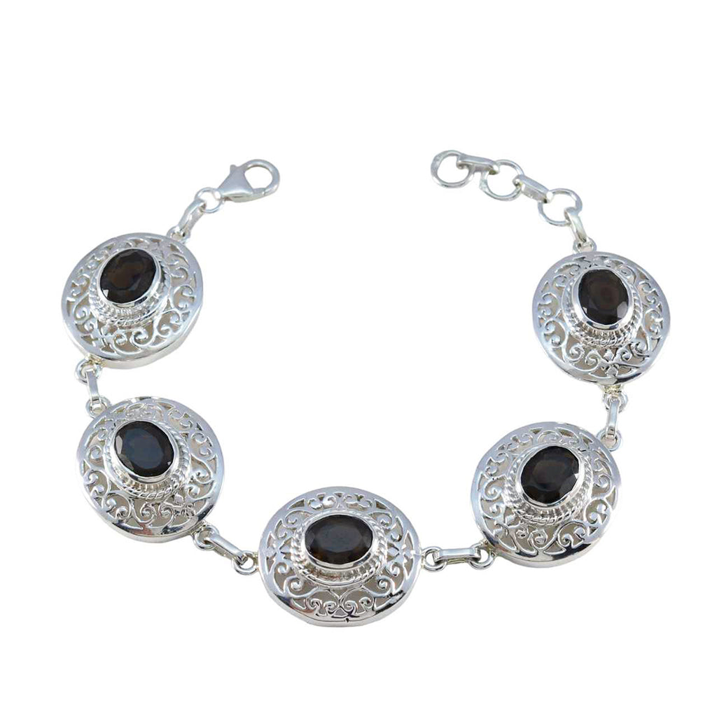 Smoky Quartz Wear Red Day Eye-catching Brown 925 Silver Links Bracelet