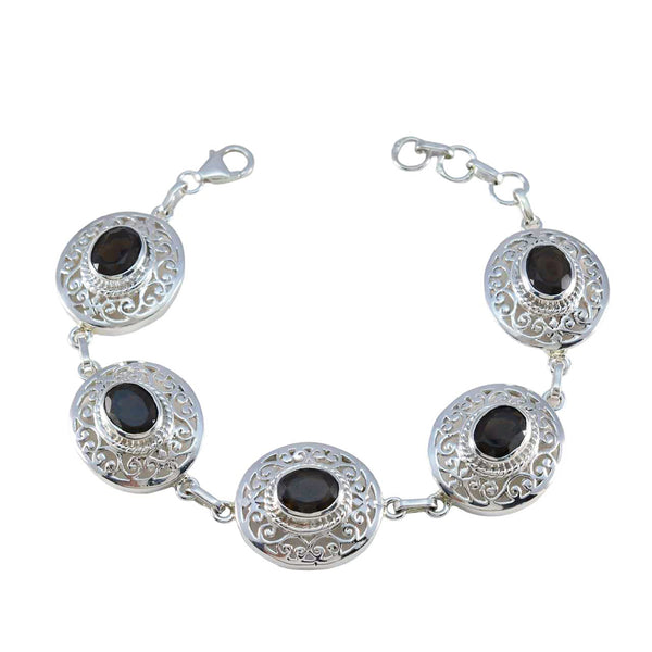 Smoky Quartz Wear Red Day Eye-catching Brown 925 Silver Links Bracelet