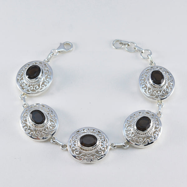 Smoky Quartz Wear Red Day Eye-catching Brown 925 Silver Links Bracelet