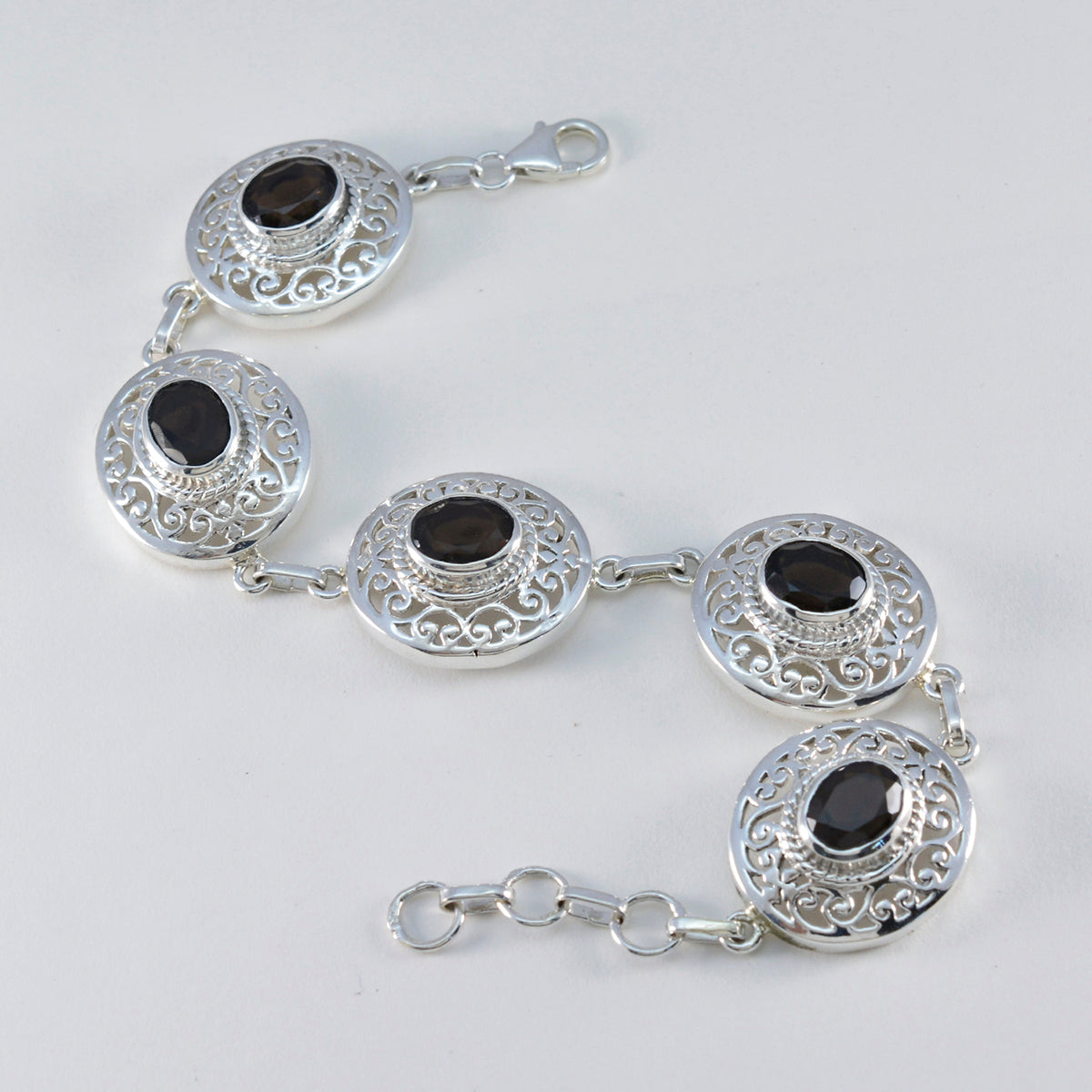 Smoky Quartz Wear Red Day Eye-catching Brown 925 Silver Links Bracelet