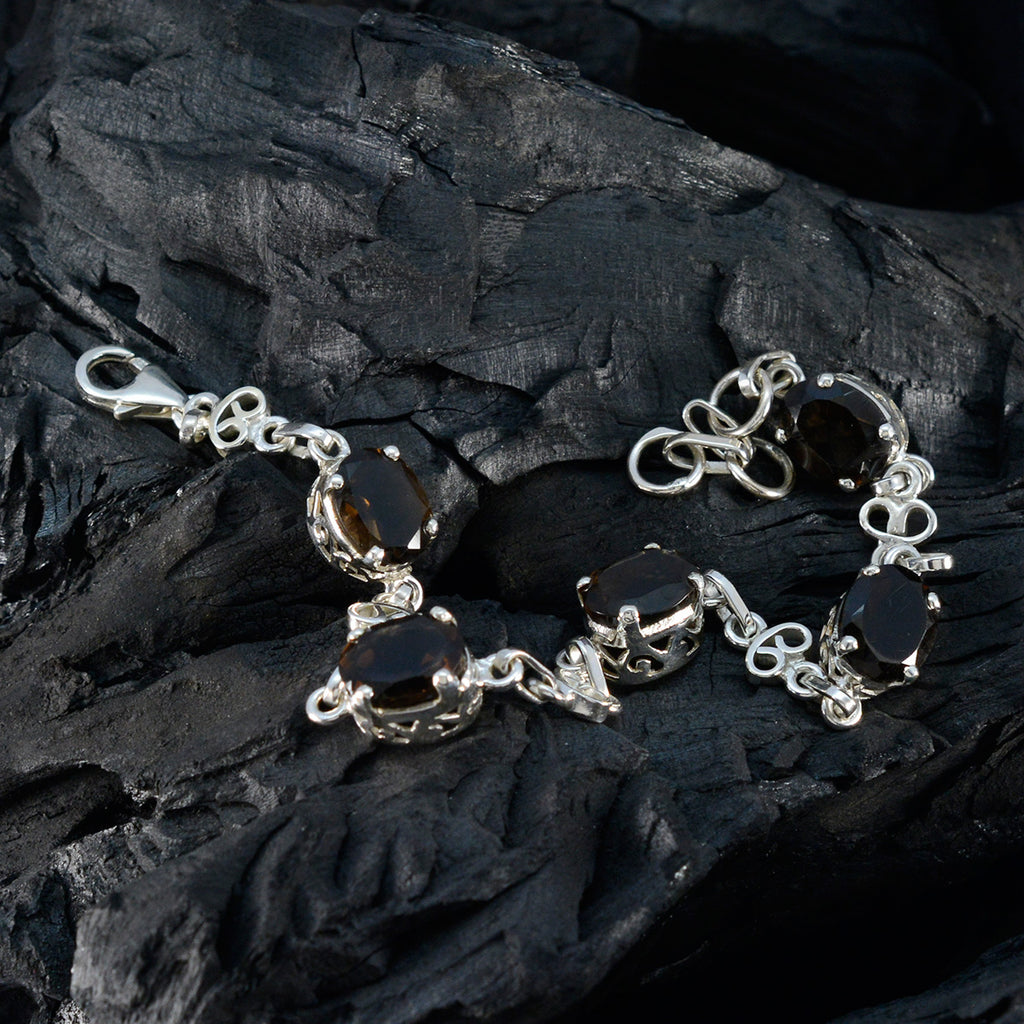Smoky Quartz White Day Featherlight Brown Silver Links Bracelet