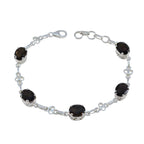 Smoky Quartz White Day Featherlight Brown Silver Links Bracelet