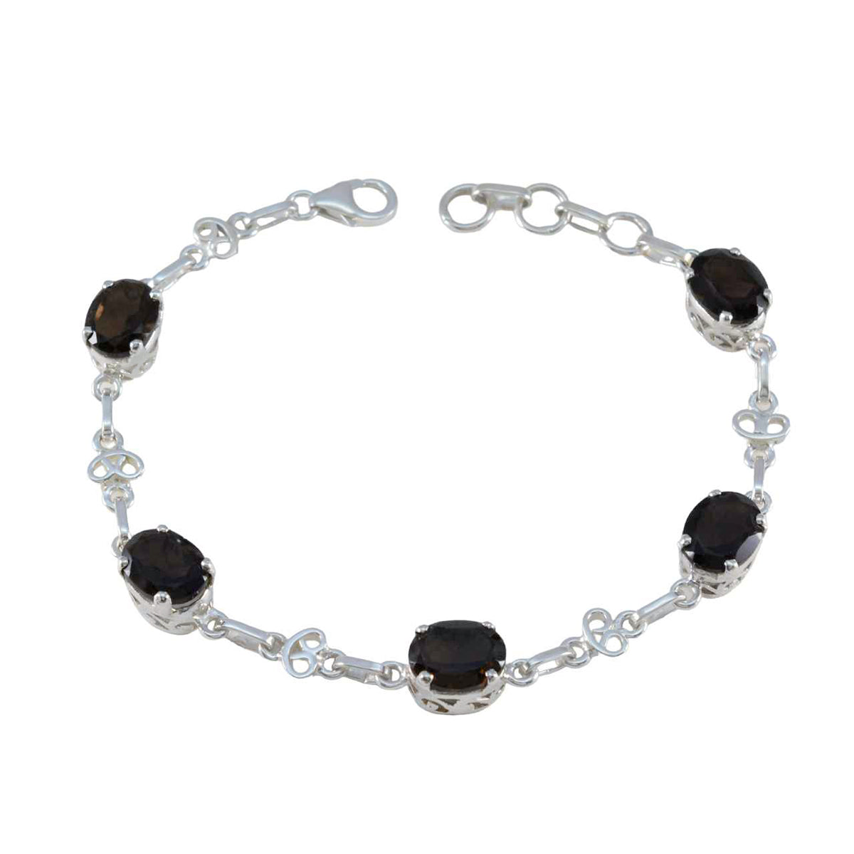 Smoky Quartz White Day Featherlight Brown Silver Links Bracelet