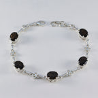 Smoky Quartz White Day Featherlight Brown Silver Links Bracelet