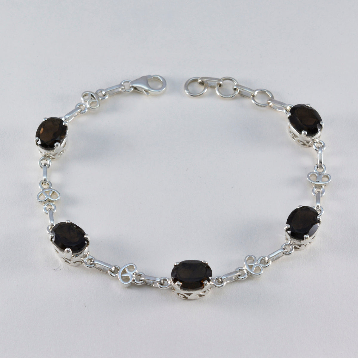Smoky Quartz White Day Featherlight Brown Silver Links Bracelet