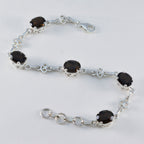 Smoky Quartz White Day Featherlight Brown Silver Links Bracelet