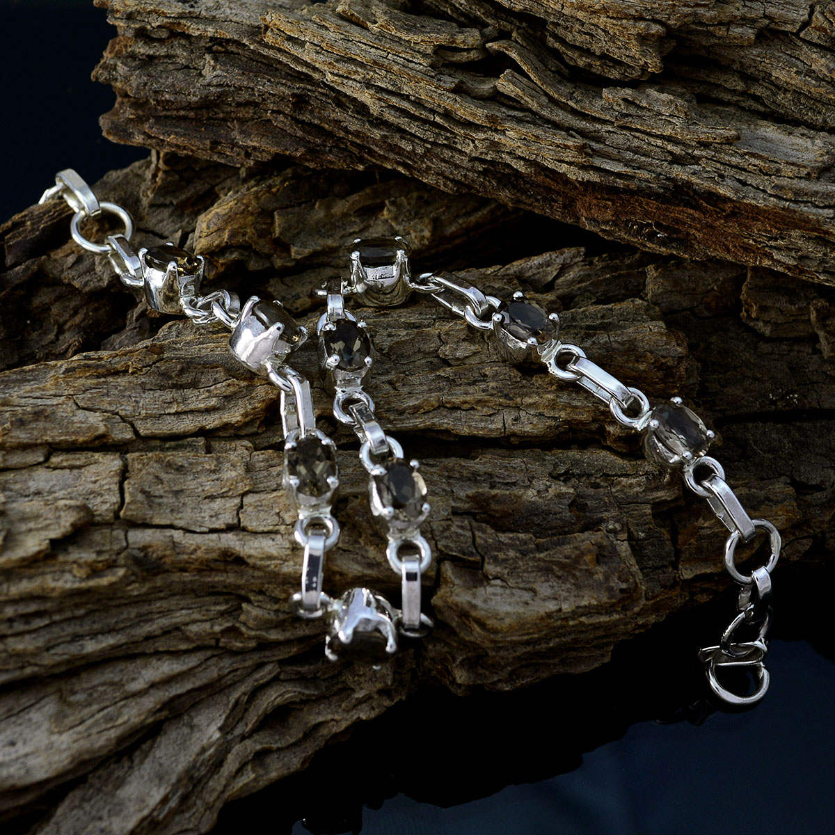 Smoky Quartz Wimbledon Starts Whisper-thin Brown Sterling Silver Links Bracelet