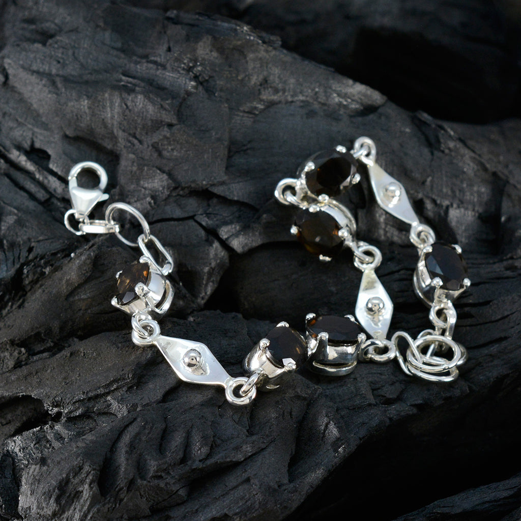 Smoky Quartz Wine Day Slim Brown 925 Silver Links Bracelet