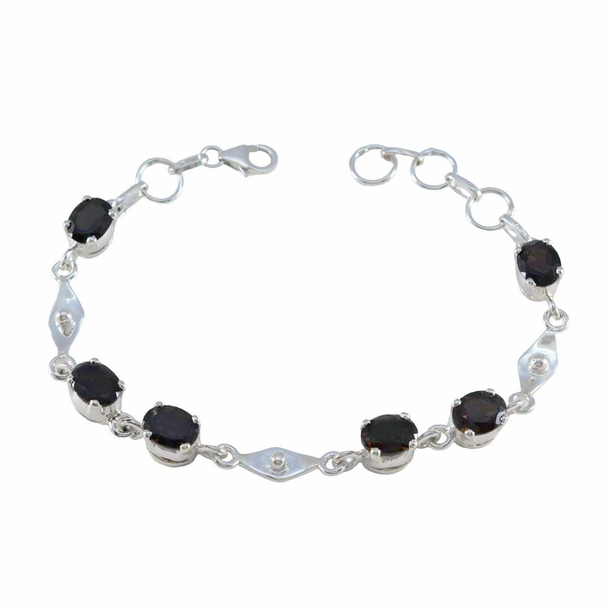 Smoky Quartz Wine Day Slim Brown 925 Silver Links Bracelet