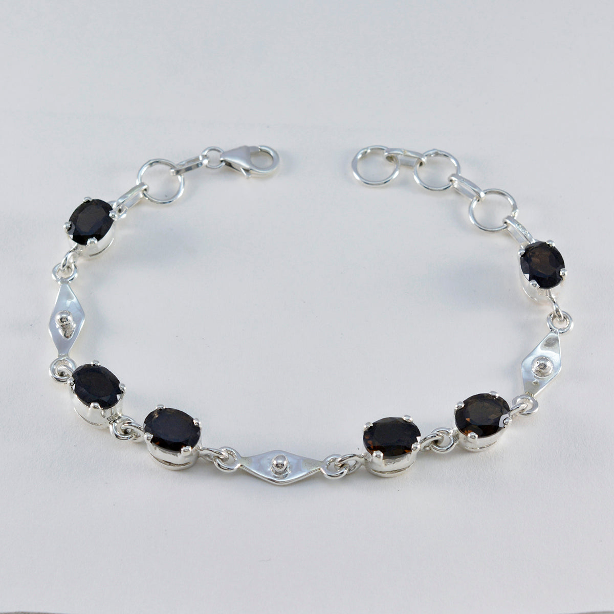 Smoky Quartz Wine Day Slim Brown 925 Silver Links Bracelet Второстепенное изображение товара