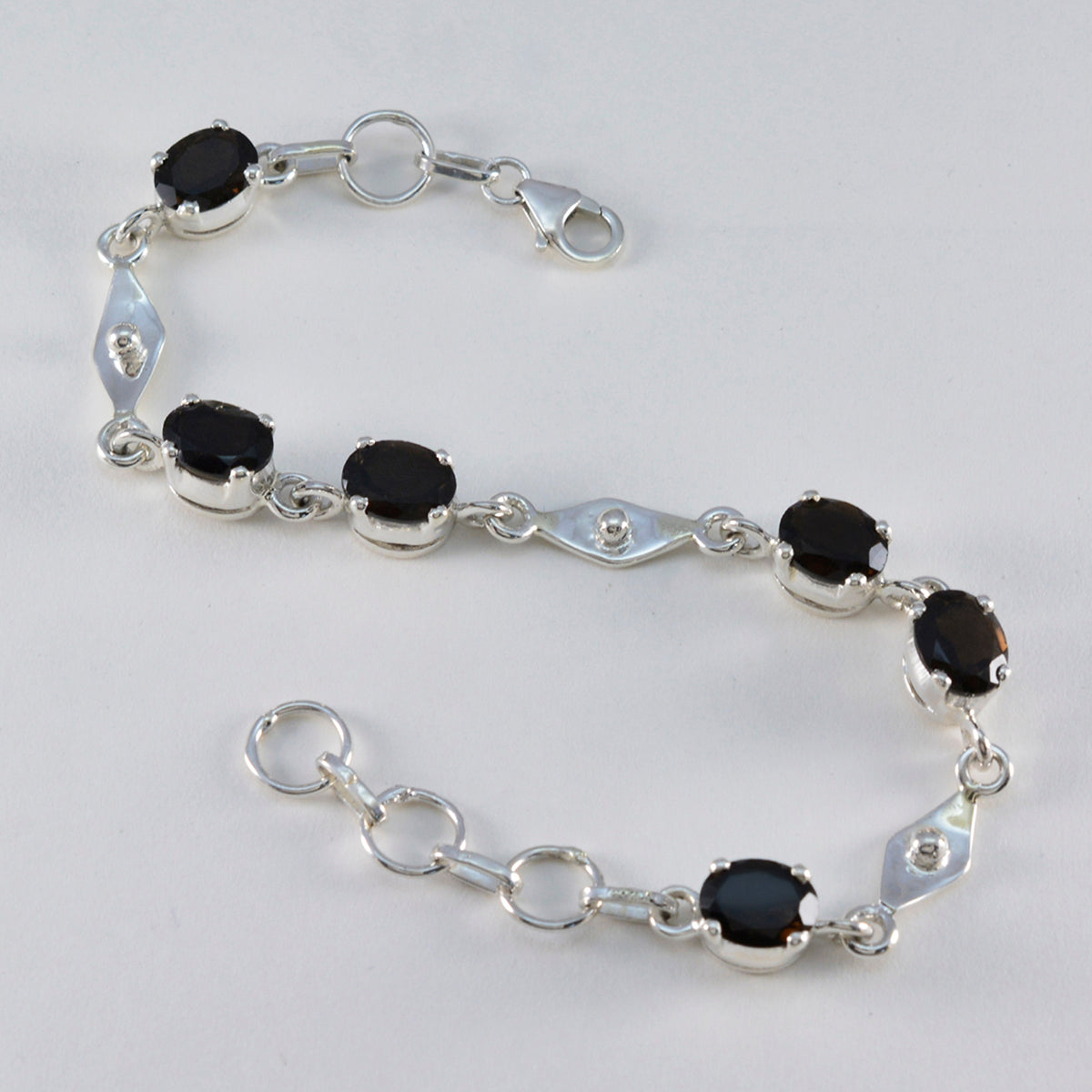 Smoky Quartz Wine Day Slim Brown 925 Silver Links Bracelet