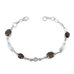 Smoky Quartz Winter Dainty Brown Silver Links Bracelet